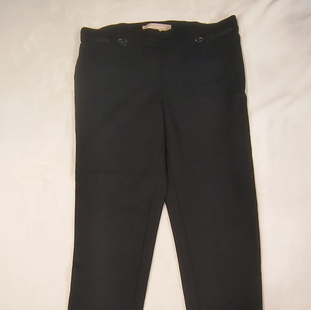 Chloe & Jasmine Women's Medium Black Ponte Dress Pants Faux Zip Pockets Stretch